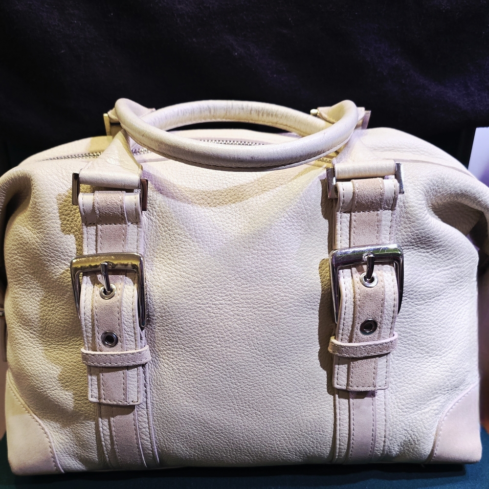 Chic Cream Satchel with Buckle Accents